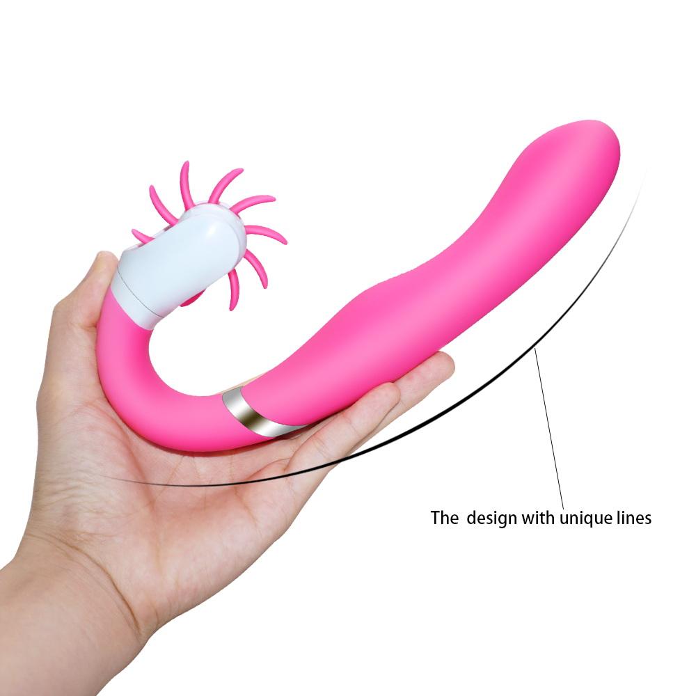 Pink Unique Brushing G Spot Vibrator with Dual Motors in Hand