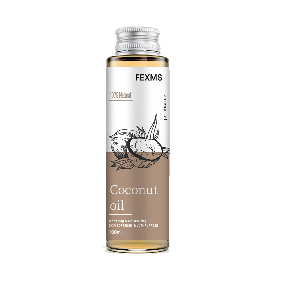 Coconut Massage Body Oil bottle, 100% natural, skin softening and moisturizing formula.
