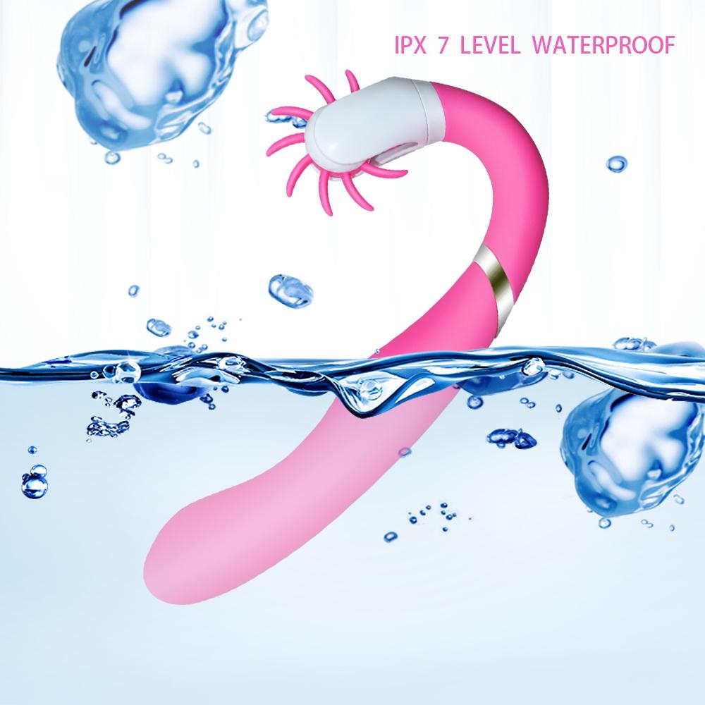 IPX7 waterproof Unique Brushing G Spot Vibrator submerged in water, highlighting its dual motor brush design.
