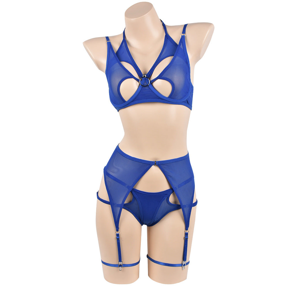 Mesh Stitching Sling Lingerie Four-Piece Set