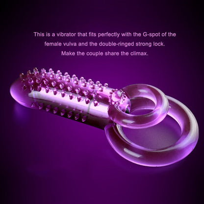 Male Clitoral Strap-on Vibrator with dual-ring design, purple silicone, G-spot stimulation.